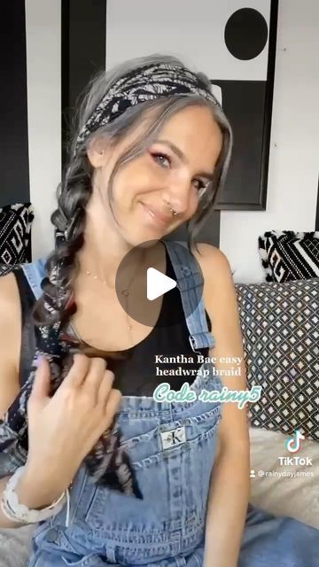 Ashley Lovelace on Instagram: "Super easy braid tutorial featuring my @kanthabae head wrap! Use code rainy5 

#hairhacks #sidebraids #kanthabae #bohostyle #longhairstyles #longgreyhair #silversisters #easyhairstyles" Head Scarf With Braids, Bandana Hairstyles Braids, Bandana Braids, Scarf With Braids, Easy Braid Tutorial, Ashley Lovelace, Braids Tutorial Easy, Silver Sisters, Head Scarves