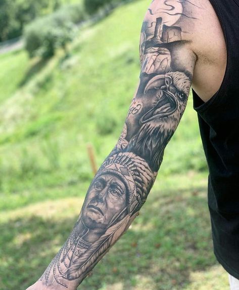 Indian Chief Tattoo, American Flag Forearm Tattoo, Primitive Tattoo, Native Indian Tattoos, Indian Skull Tattoos, Tattoo Bras Homme, Japanese Tattoos For Men, Cowboy Tattoos, Native American Tattoos