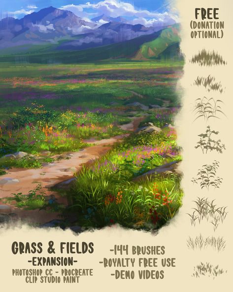 Procreate Downloads, Procreate Brushes Download, Colour Reference, Best Procreate Brushes, Grass Fields, Procreate Ipad Tutorials, Environment Painting, Grass Painting, Free Procreate