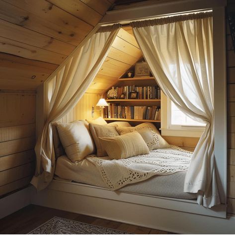 Round Window Reading Nook, Reading Nook Daybed, Loft Bed Reading Nook, Window Bed Nook, Cozy Reading Nook Ideas, Chic Reading Nook, Nook In Bedroom, Reading Nook In Bedroom, Attic Reading Nook