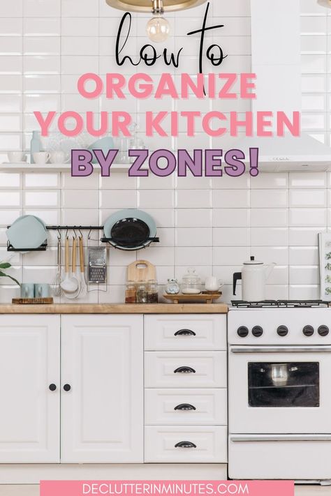 Want a more organized and efficient kitchen? Try kitchen zones! They're like designated areas for different tasks, making it easy to find what you need. Follow these simple tips to set up your kitchen zones and keep things tidy! How To Arrange Kitchen Cupboards, Simple Organized Kitchen, How To Organize Kitchen Utensils, Kitchen Organization Zones, Kitchen Reorganization Ideas, How To Organise A Kitchen, How To Set Up A Kitchen, How To Set Up Kitchen, Functional Kitchen Organization