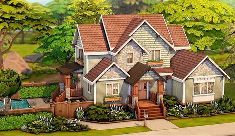 23 Eucalyptus Lane Sims 4, Growing Together Sims 4 House, Sims Suburban Home, Sims 4 Craftsman, Sims 4 One Story House, Sims Family Home, Craftmans House, Suburban House Exterior, Sims4 Inspiration