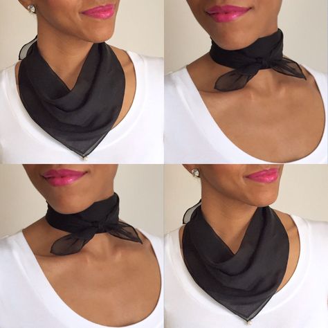 Two more ways to wear this hankie.  You can't go wrong with simple and sophisticated.  Handmade for you. Scarf Neck Tie, Aesthetic Dress Outfit, Mini Scarf, Scarf Trends, Silk Neck Scarf, Silk Chiffon Scarves, Scarf Square, Ways To Wear A Scarf, How To Wear A Scarf