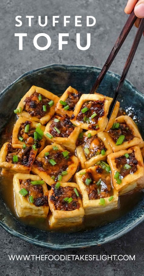 Tofu Stuffed Mushrooms, Stuffed Tofu Chinese, Tofu Recipe Ideas, Traditional Tofu Recipes, Tofu Main Dish Recipes, Michelin Star Vegetarian Dishes, Stuffed Tofu Recipe, Tofu Side Dish Recipes, Creative Tofu Recipes