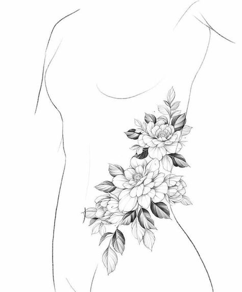 Tattoo Designs Minimalist, Side Stomach Tattoos, Rosen Tattoo Frau, Tattoos Floral, Tattoos Watercolor, Tattoos Forearm, Stomach Tattoos Women, Floral Tattoos, Hip Tattoos Women