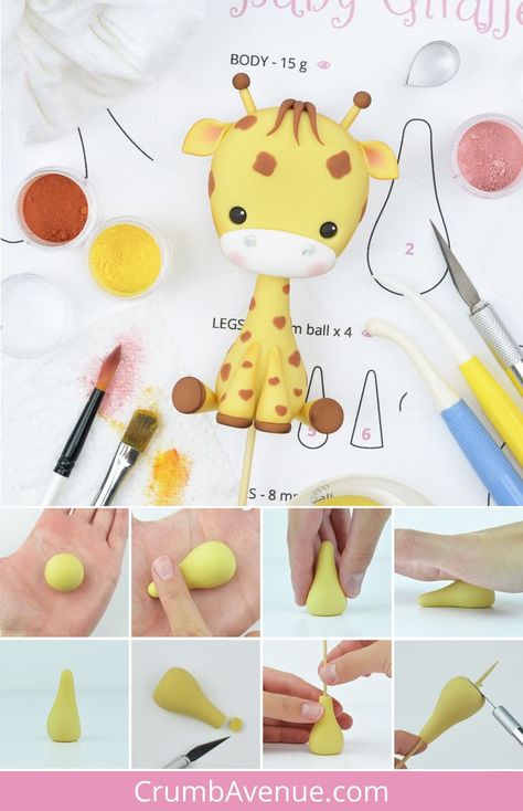 Giraffe Cake Topper Tutorial, Easy Fondant Animals, Fondant Giraffe Cake Topper, Fondant Giraffe Tutorial Step By Step, Giraffe Fondant Topper, Fondant Giraffe Tutorial, Fondant Safari Animals Tutorial, Animal Fondant Tutorial, Cake Topper Template Free Printable