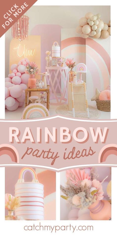 Five Is A Vibe Birthday Party Decorations, Turning One Birthday Girl Themes, First Birthday Girl Rainbow Theme, Baby 1st Birthday Girl Party Ideas, Baby Girl 1st Birthday Ideas, Boho Rainbow 1st Birthday Party, 1st Birthday Girl Party Ideas, Boho Rainbow 1st Birthday, Rainbow 1st Birthday Party