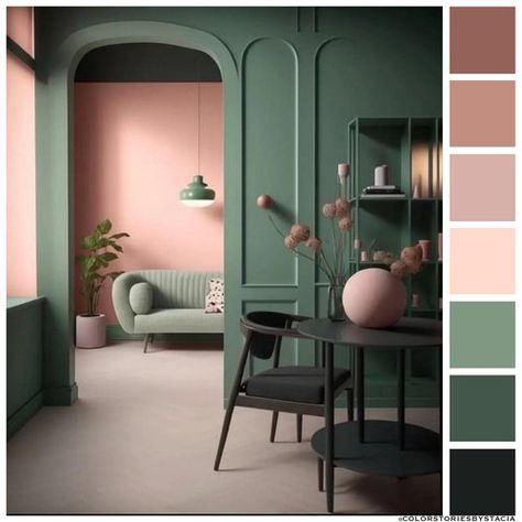 Stacia Farrar Mauve Living Room, Rose Bedroom, Monochromatic Room, Pink Living Room, Home Design Inspiration, 아파트 인테리어, Room Color Schemes, Bedroom Color Schemes, Living Room Green