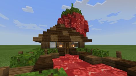 Strawberry Shortcake House Minecraft, Strawberry Shortcake Minecraft, Minecraft Fruit House, Strawberry House Minecraft, Minecraft Strawberry, Strawberry Minecraft, Strawberry Shortcake House, Fruit Fairy, Minecraft Garden