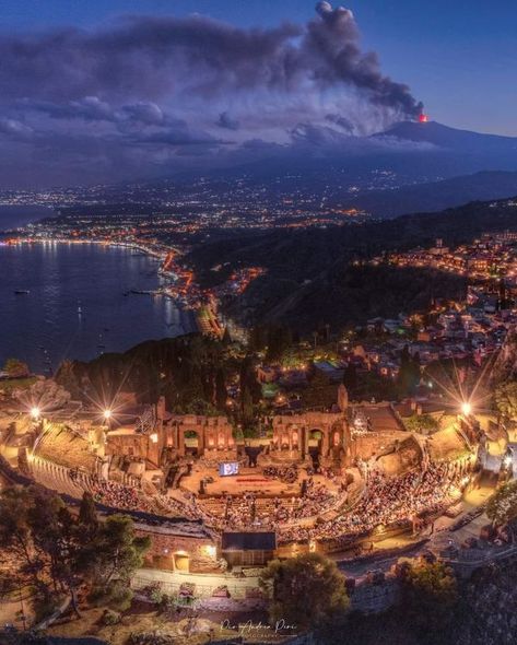 sicilia bella❤️ | Teatro antico di Taormina Ancient Theater, Mt Etna, Mount Etna, Eternal Summer, Marco Polo, Sicily Italy, Summer Sunset, Environment Concept Art, Dream Destinations