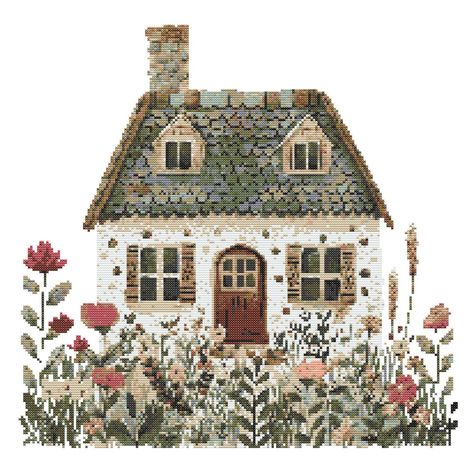 WATERCOLOUR COTTAGE Cross Stitch Pattern Cross Stitch Chart Cross Stitch Design Watercolour Cottage, Cross Stitch Cottage, Cottage Cross Stitch, Cross Stitch Pattern Free, Magical Cottage, Pattern Cross Stitch, Pattern Pictures, Cross Stitch Patterns Free, Pattern Free