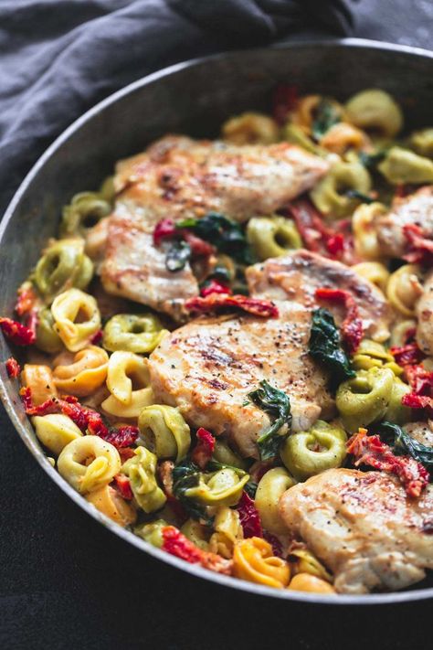 One Pan Tuscan Garlic Chicken Tortellini | Creme De La Crumb Garlic Tortellini, Tuscan Garlic Chicken, Great Chicken Recipes, Chicken Tortellini, Tortellini Recipes, Tuscan Chicken, Chicken Main Dishes, Dinner Appetizers, Chicken Alfredo