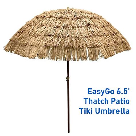 AmazonSmile : EasyGo - 6.5' Thatch Patio Tiki Umbrella - Tropical Palapa Raffia Tiki Hut Hawaiian Hula Beach Umbrella : Garden & Outdoor Tiki Bar Stools, Tiki Umbrella, Beachfront Decor, Beach Patio, Tiki Decor, Tiki Bar Decor, Tiki Hut, Hawaiian Beaches, Canopy Outdoor