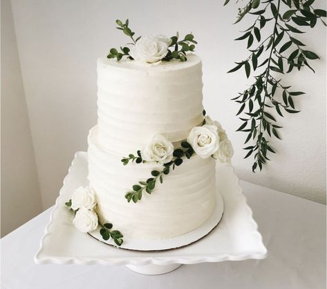 2 Teir Cakes Wedding Simple, 2 Tier Wedding Cake Eucalyptus, Wedding Cake Minimalist Rustic, Engament Cake Simple, Basic White Wedding Cake, Wedding Sheet Cake Ideas Simple, Two Tier Simple Wedding Cake, One Teir Wedding Cakes, Wedding Cake Designs Simple 1 Tier