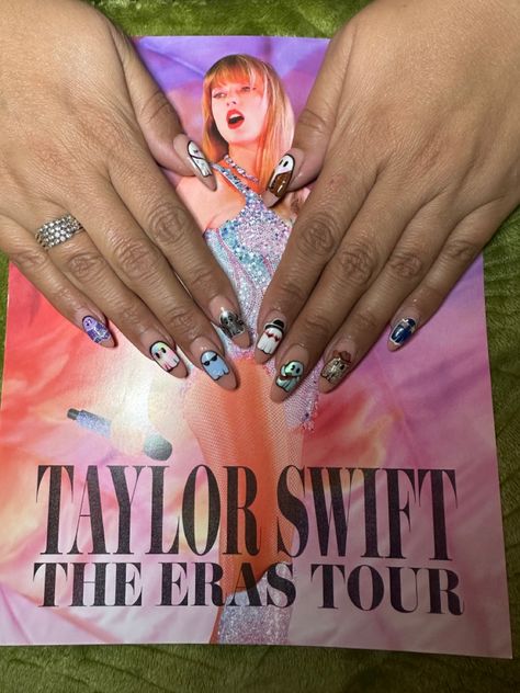 Taylor Swift Eras ghost nails by Nails by Reags Taylor Swift Ghost Nails, Taylor Swift Red Album Nails, Taylor Swift Eras Nail Ideas, Taylor Swift Evermore Nails, Ttpd Nails Taylor Swift, Taylor Swift Themed Nails, Reputation Taylor Swift Nails, Fearless Nails, Reputation Nails