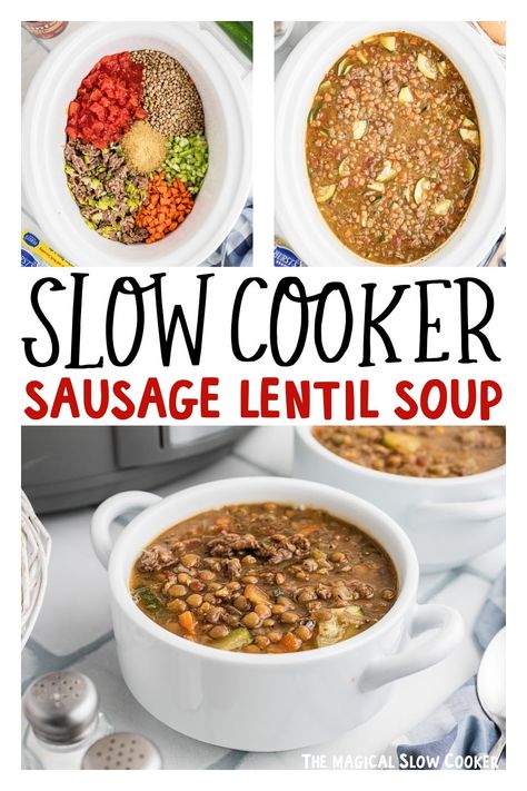 Lentil And Sausage Soup Crock Pot, Sausage Lentil Soup Crockpot, Lentil Soup Crockpot, Sausage Lentil Soup, Best Lentil Soup, Sausage Lentil, Lentils And Sausage, Lentil Sausage Soup, Slow Cooker Sausage