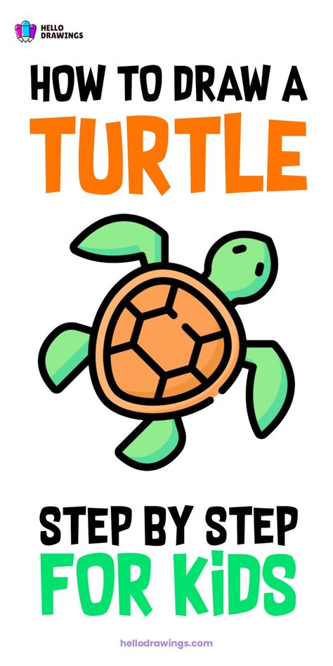 How to Draw a Turtle | Easy Drawing Guide for Kids Turtle Easy Drawing, Easy Turtle Drawing, Draw A Turtle, Cute Turtle Drawings, Easy Halloween Drawings, Landscape Drawing Easy, Hard Drawings, Drawing Ideas For Kids, Awesome Drawing