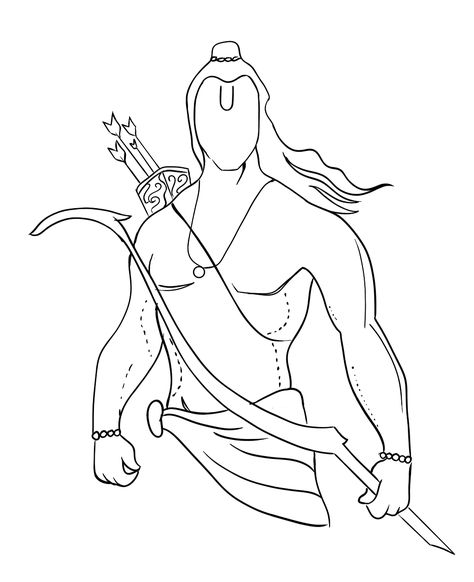 Ramayana Drawing Easy, Shree Ram Drawing Sketch, Ram Line Art, Ram Band Tattoo, Ram Outline, Shree Ram Sketch, Shree Ram Tattoo Design, Shree Ram Drawing, Ram Sketch