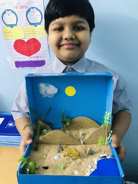 Desert Model Project, Desert Project For School, Project Ideas For School Presentation, Project Ideas For School, Landform Projects, Diy Crafts Paper, Desert Diorama, School Presentation, Habitats Projects