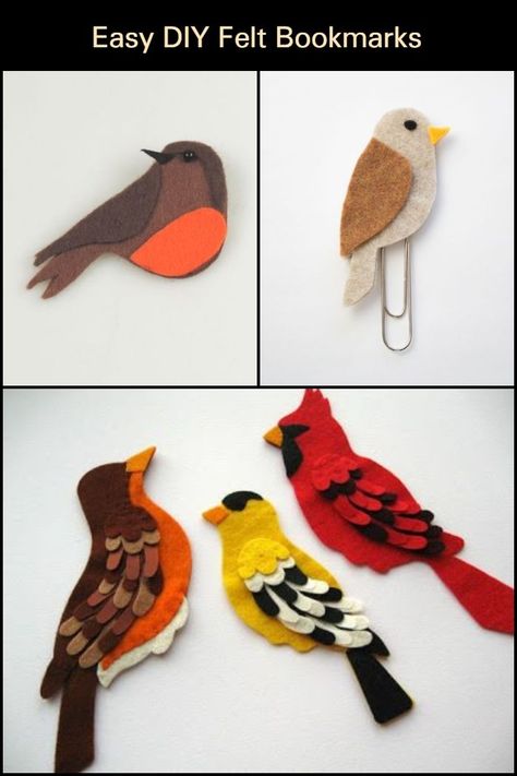 Bird Bookmarks Diy, Handmade Birds Diy Crafts, Bird Crafts For Adults, Felt Birds Pattern Templates, Felt Crafts Bookmark, Easy Felt Toys Diy, Diy Felt Bookmarks, Felt Book Marks, Felt Sheet Crafts Ideas