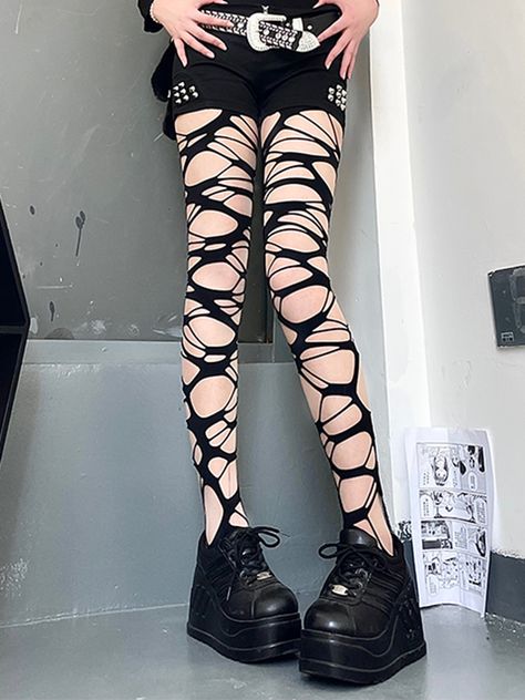 The price is for a pair of tights only, others are not included. Torn Stockings Outfit, Ripped Tights Drawing, Ripped Pantyhose Outfit, Ripped Tights Aesthetic, Punk Tights, Ripped Tights Outfit, Gothic Tights, Ripped Tights, Stockings Outfit