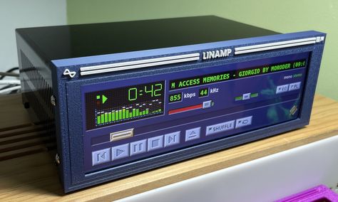 Linamp - A Raspberry Pi 4-based audio box with Winamp look and feel - CNX Software Audio Box, Party Like Its 1999, Spectrum Analyzer, Instant Messenger, Raspberry Pi Projects, Pi Projects, Stereo Systems, Pc Components, Event Video