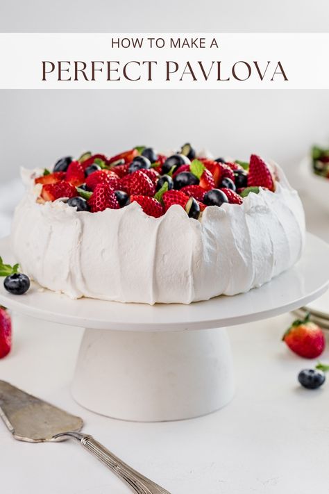 How to make a Perfect Pavlova How To Make A Pavlova, Large Pavlova Recipe, Pavlova Base Recipe, Pavlova Easy Recipe, Classic Pavlova 12 Tomatoes, Pavlova Recipe Bluey, Dairy Free Pavlova Recipe, Summer Pavlova Recipe, Pavlova Filling Recipe