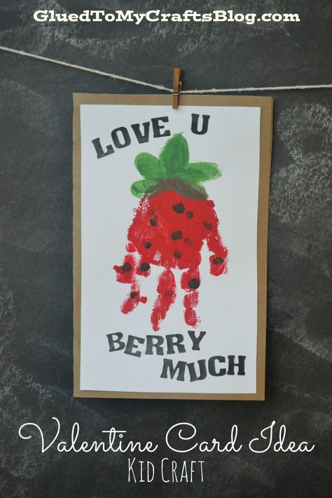 Love You Berry Much Valentine Card Idea - Kid Craft Valentine Handprint, Hand Print Art, Grandparents Day Crafts, February Crafts, Footprint Crafts, Preschool Valentines, Toddler Valentines, Handprint Crafts, Daycare Crafts