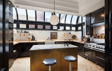 Home & Garden | Nate Berkus and Jeremiah Brent Just Listed Their New York City Masterpiece | POPSUGAR Home Dark Kitchens, New York City Penthouse, Celebrity Kitchens, Greenwich Village Apartment, Glamorous Kitchen, Manhattan Penthouse, Nate And Jeremiah, Dreamy Kitchens, Nyc Penthouse