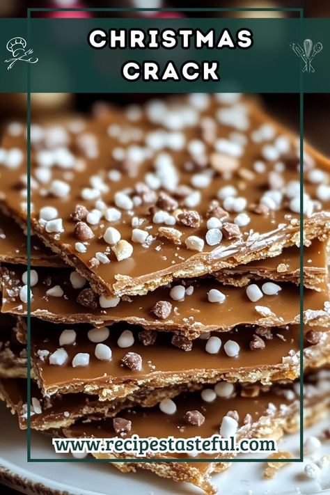 This Christmas Crack, also known as Saltine Cracker Toffee, is a delightful treat that combines salty, sweet, and chocolaty flavors. Perfect for holiday gatherings or as a sweet snack, it's incredibly easy to make and sure to impress everyone! Saltine Toffee Recipe, Ranch Saltine Cracker Recipes, Toffee Crackers Saltine, Churro Saltine Cracker Toffee, Oyster Crackers Sweet, Saltiness Cracker Recipes, Christmas Crackers Recipe Saltine Toffee, Crackers Snap, Christmas Cracker Toffee