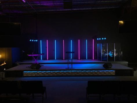 Kids Church Stage, Church Stage Design Ideas Backdrops, Church Building Plans, Mini Stage, Studio Room Design, Bühnen Design, Lawrenceville Georgia, Stage Lighting Design, Church Building Design