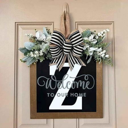 Last Name Year Round Front Door Wreath Decorative Hanging Plaques In Front Of The Door Features: This Last Name Year Round Front Door Will Complete Your Decorations For All Seasons! For Wedding Ceremony Signs,New Home Blessings,Father'S Day,Mother'S Day,Spring Parties,Garden Decorations...Perfect For That Too! This Monogram Sign Is A Beautiful Addition To Any Front Door,Mantle,Wall,Entryway.This Door Hanger Makes The Perfect Gift And Is Perfect Anywhere In The Home Anytime Of The Year. The Style Round Front Door, Wall Entryway, Letter Wreath, Fresh Christmas Wreath, Fall Floral Decor, Door House, Memorial Day Decorations, Floral Door Wreaths, Fall Room Decor