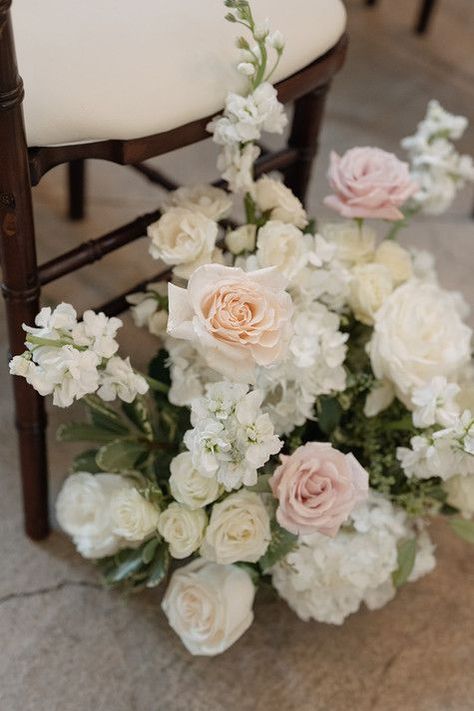 Blush wedding at Graydon Hall Manor Large White Wedding Bouquets, Wedding Flowers Romantic, White Green Blush Wedding Flowers, Ivory And Blush Wedding Flowers, Cream Wedding Florals, Wedding Flowers Light Pink, White And Pastel Wedding Flowers, Wedding Flowers July, Blush Wedding Ceremony Decor