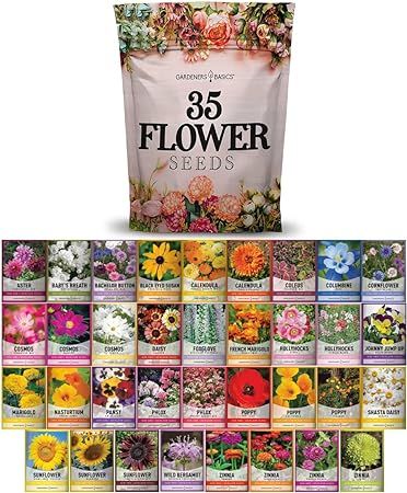 Flower Seeds Packets for Planting 35 Individual Varieties Perennial, Annual, Wildflower Seeds for Planting Outdoors for Bees and Butterflies - Semillas de Flores Hermosas by Gardeners Basics. Easy To Grow Flowers, Flower Seeds Packets, Seed Kit, Buy Seeds, Babies Breath, Shade Flowers, Annual Flowers, Herb Seeds, Fall Plants