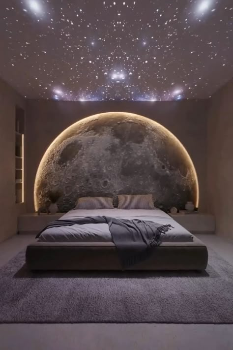 Modern Dark Bedroom Design, Interior Design For Bedroom, Bedroom Remodel On A Budget, Pop Bedroom, Moon Bedroom, Galaxy Bedroom, Cool Teen Bedrooms, New Ceiling Design, Amazing Bedroom Designs