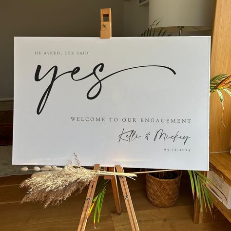 👋 THE MOST ELEGANT WAY TO WELCOME YOUR GUESTS This modern 🔸🔶ENGAGEMENT PARTY SIGN 🔶🔸 is expertly handcrafted just for you. Free shipping included. Please note that the paper option needs to be framed in order to stand on an easel. ---------------------------------------------- WHY CHOOSE MY SHOP ---------------------------------------------- » PASSION FOR PERSONALIZED ART ... is what drives me. Hi, I'm Kate. My designs are custom made and designed to make your engagement party even more spe Engagement Notes Ideas, Engagement Party Ideas Decorations Diy, Engagement Party Signage, Engagement Signs Ideas, She Said Yes Party, Welcome To Our Engagement, She Said Yes Engagement Party, Dekor Lamaran, Modern Engagement Party