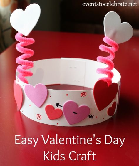 Valentines Day Kids Craft - eventstocelebrate.net Kindergarten Valentines, February Crafts, Valentinstag Party, Valentine's Day Crafts For Kids, Preschool Valentines, Valentine Activities, Paper Crowns, Toddler Valentines, Valentine Crafts For Kids