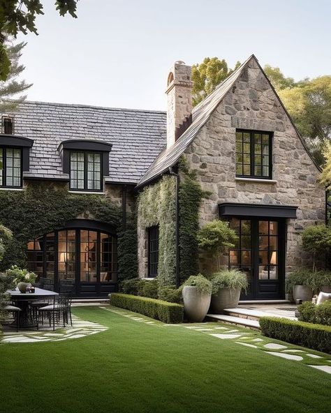 #follow #houses #homes #lifestyle #blogging #blogger #blog Old World Home Exterior, Labas Ng Bahay, Casa Country, Black Windows, Hus Inspiration, Pool Design, Dream House Exterior, Stone House, House Goals