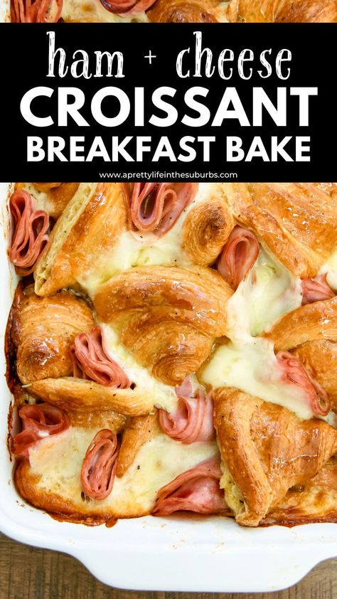 Ham and Cheese Croissant Breakfast Bake Recipe Ham And Swiss Croissant Casserole, Southern Living Ham And Cheese Croissant Casserole, Croissant Ham Bake, Egg And Croissant Brunch Bake, Ham Croissant Breakfast Casserole, Ham And Swiss Croissant Bake, Overnight Croissant Breakfast Casserole, Ham And Cheese Croissant Bake, Croissant Breakfast Pie