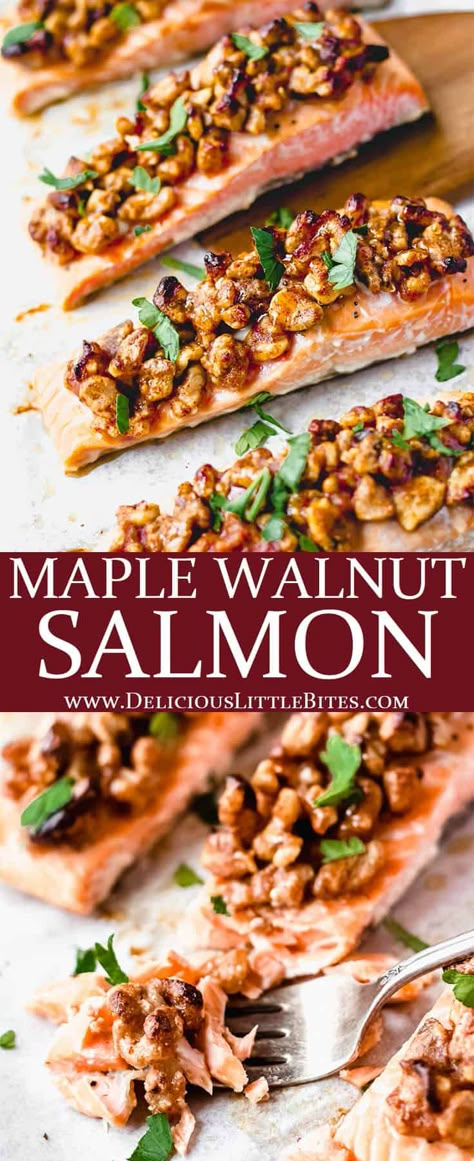 Maple Walnut Salmon, Salmon Walnut Crusted, Walnut Rosemary Crusted Salmon, Walnut Recipes Dinner Dishes, Salmon With Nuts Recipes, Maple Crusted Salmon, Nut Crusted Salmon Recipes, Walnut Crusted Fish, Maple Pecan Crusted Salmon