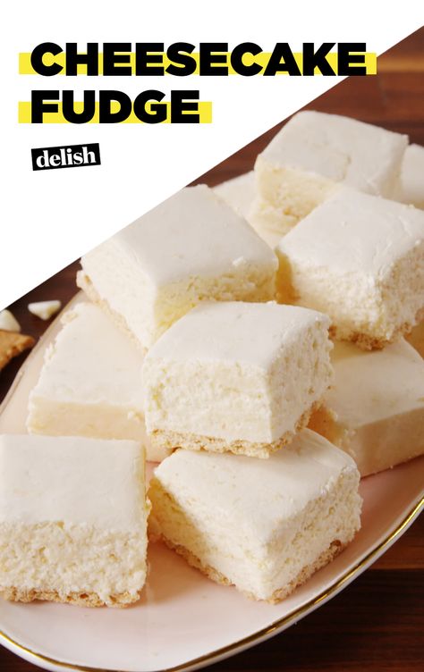 This Cheesecake Fudge is fluffy AF. Get the recipe at Delish.com. #recipe #easyrecipe #dessert #fudge #chocolate #whitechocolate #cheesecake #cheese #marshmallows Jocooks.com Recipes, Valentines Fudge Recipes, Cheesecake Fudge Recipe, Cheesecake Fudge, Candy Fudge, Homemade Fudge Recipes, Fudge Chocolate, Grainy Texture, Fudge Recipes Easy