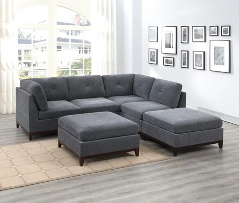 Deione 104" Wide Chenille Reversible Modular Corner Sectional with Ottoman Grey Corner Couch, Modular Living Room Furniture, Color Couch, Ottoman Upholstered, Couch With Ottoman, Corner Couch, Sectional With Ottoman, Grey Sectional, Couch Set