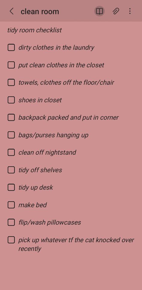 Tidy Room Checklist, Bedroom Cleaning Schedule, Steps To Cleaning Your Room, Cleaning Checklist Bedroom, Room Motivation, Clean Room Motivation, Bedroom Cleaning Checklist, Clean Core, Bedroom Checklist