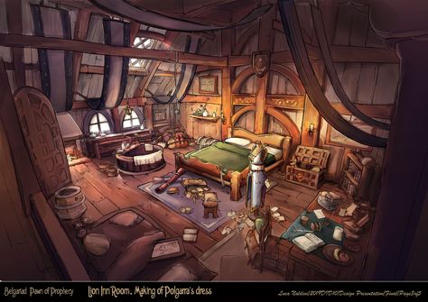 Inn Interior Fantasy Art, Dnd House Interior Art, Inn Room Fantasy Art, Tavern Inn Room, Fantasy Living Room Art, Fantasy Inn Interior, Fantasy Inn Room, Dnd Cities, Room Concept Art