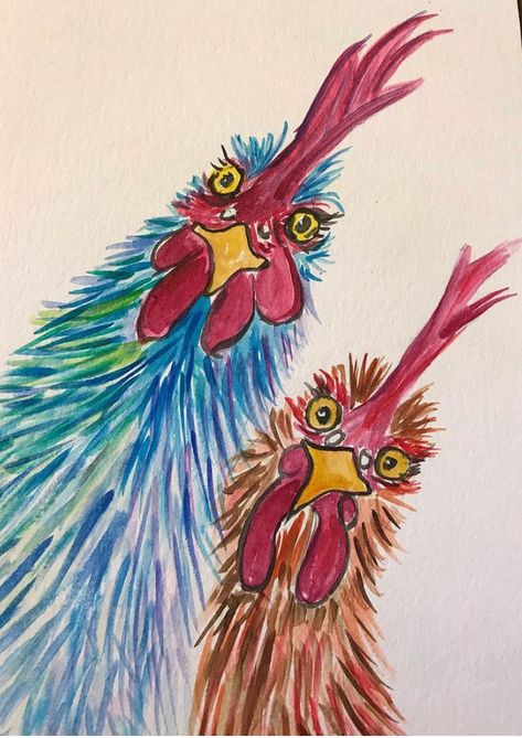 Two funky chickens Blanche and Maggie!These notecards are blank on the inside to easily add your personalized message and come with envelope. Cards are 4.24 x 5.5 inches. Original watercolor print by Julie Baker.  Fun and funky was to let someone know you are thinking of them. Julie Baker, Chicken Painting, Diy Watercolor Painting, Chicken Art, Feather Crafts, Watercolor Flower Art, Diy Watercolor, Bird Drawings, Watercolor Inspiration