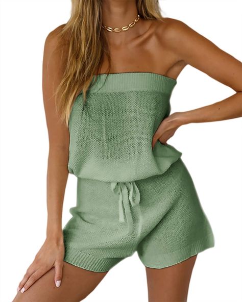 PRICES MAY VARY. Fabric: Polyester and spandex. Soft knit fabric, lightweight and comfortable to wear. Features:This sweater rompers is two piece outfits, you can tuck the top into the shorts.Off shoulder, bandeau, knitted sweater rompers, summer knitted jumpsuits,loungewear set, tie waist shorts, casual sheer rompers, cover up.The jumpsuits is see through, you can match it with the same color underwear, or over your bikinis for a casual beach look. Occasion: Great for daily wear, shopping, vaca Matching Loungewear Set, Summer Jumpsuit Casual, Womens Summer Jumpsuits, Summer Jumpsuits, Jumpsuits Casual, Two Piece Outfits, Cruise Outfits, Jumpsuit Summer, Knit Jumpsuit