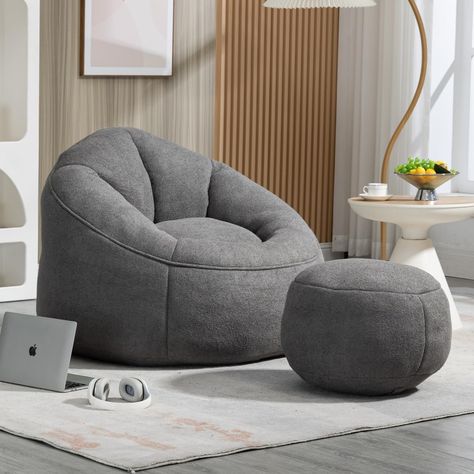 Bean Bag Chair with Ottoman, Comfy Bean Bag Sofa Chair, High Pressure Foam Lazy Sofa, Modern Accent BeanBag Chairs for Living Room, Bedroom, Grey Bean Bag Couch, Modern Sofa Living Room, Bean Bag Sofa, Lazy Sofa, Comfy Couch, Bean Bags, Bag Chair, Single Sofa, Accent Chairs For Living Room