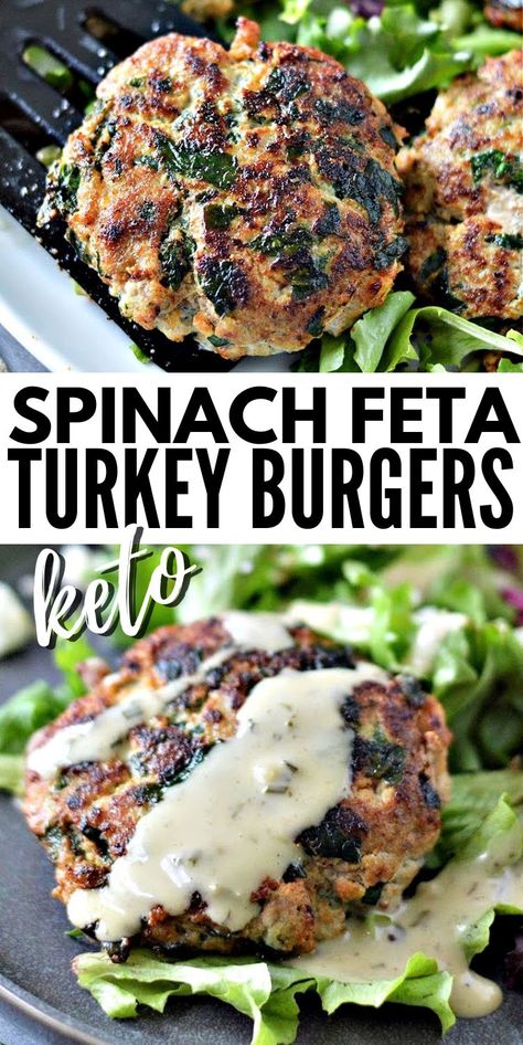 Spinach Feta Turkey Burgers, Turkey Feta Burgers, Turkey Burger Recipes Healthy, Keto Spinach, Healthy Turkey Recipes, Ground Turkey Recipes Healthy, Turkey Burger Recipes, Spinach Feta, Healthy Turkey