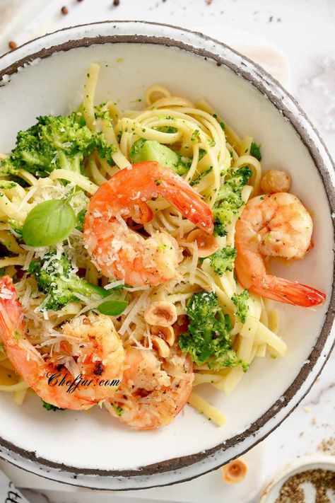 Shrimp and Broccoli Pasta Recipe - Chefjar Shrimp Broccoli Pasta Healthy, Shrimp Brocolli Pasta Recipes, Pasta Shrimp Broccoli Recipes, Pasta With Shrimp And Broccoli, Pasta Recipes Broccoli, Shrimp And Broccoli Recipes, Shrimp And Broccoli Pasta, Red Lentil Pasta Recipes, Shrimp Broccoli Pasta