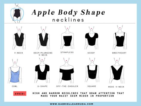 Apple Body Shape Neckline, Apple Shape Jacket, Neckline For Apple Body Shape, The Concept Wardrobe Apple Shape, Apple Shaped Capsule Wardrobe, Jeans For Apple Body Shape, Round Shape Outfits, Apple Fashion Body Shapes, Apple Body Clothes